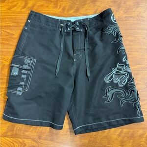 Black Swim Shorts with Graphic Design